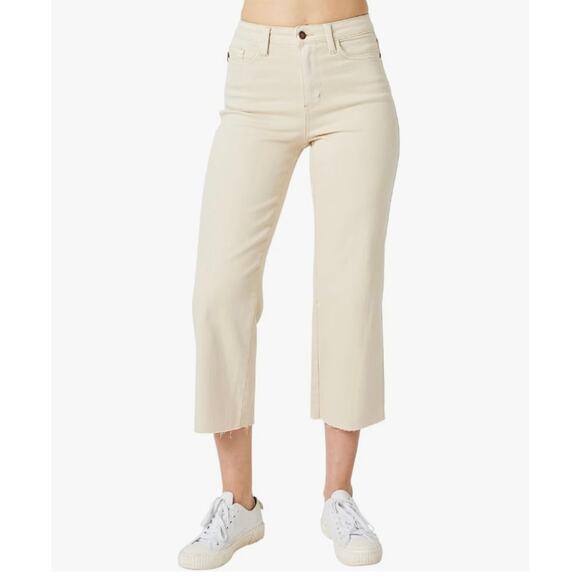Judy Blue Denim - Judy Blue High Waist Off White Crop Wide Leg Jeans Women’s Size 11/30 Preppy